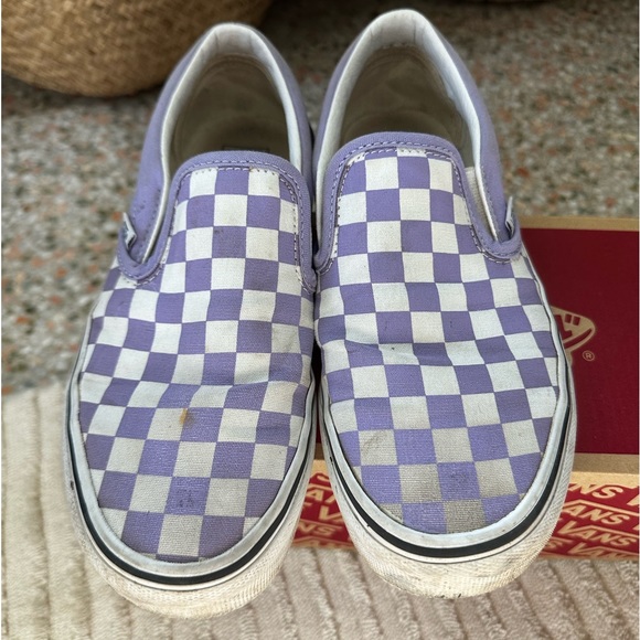Lavendar and white checkered slip on canvas Vans - Picture 2 of 9